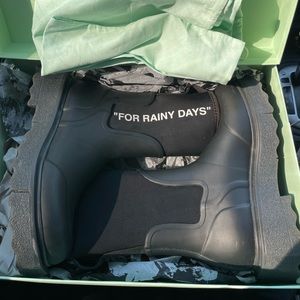 “ for Rainy days” off white rain boots.